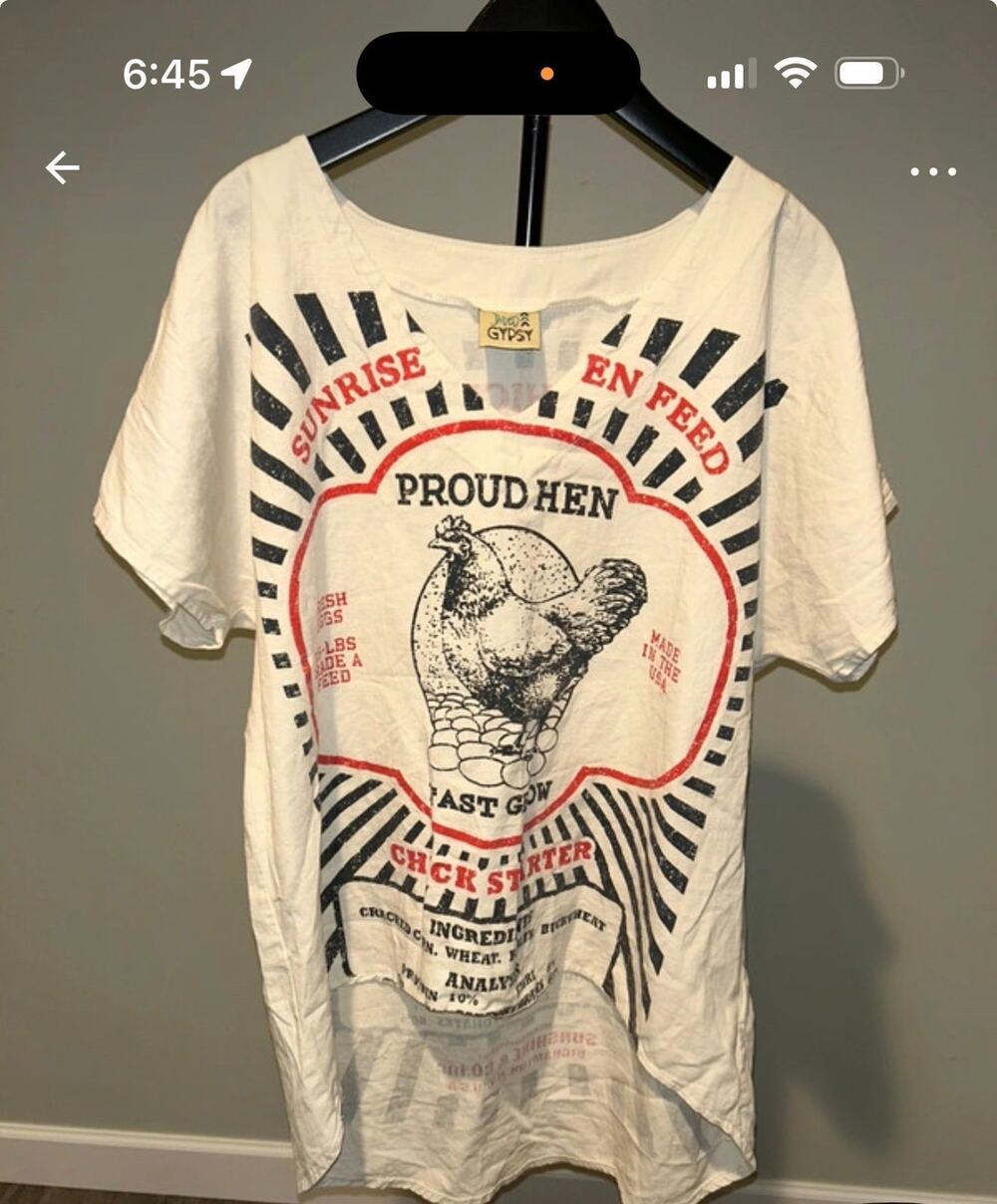 Jaded Gypsy Proud Hen Graphic Tee L/XL Farmhouse Boho Oversized Cotton